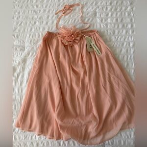 Peach Halter Mini Dress with Floral Accent by kidpik